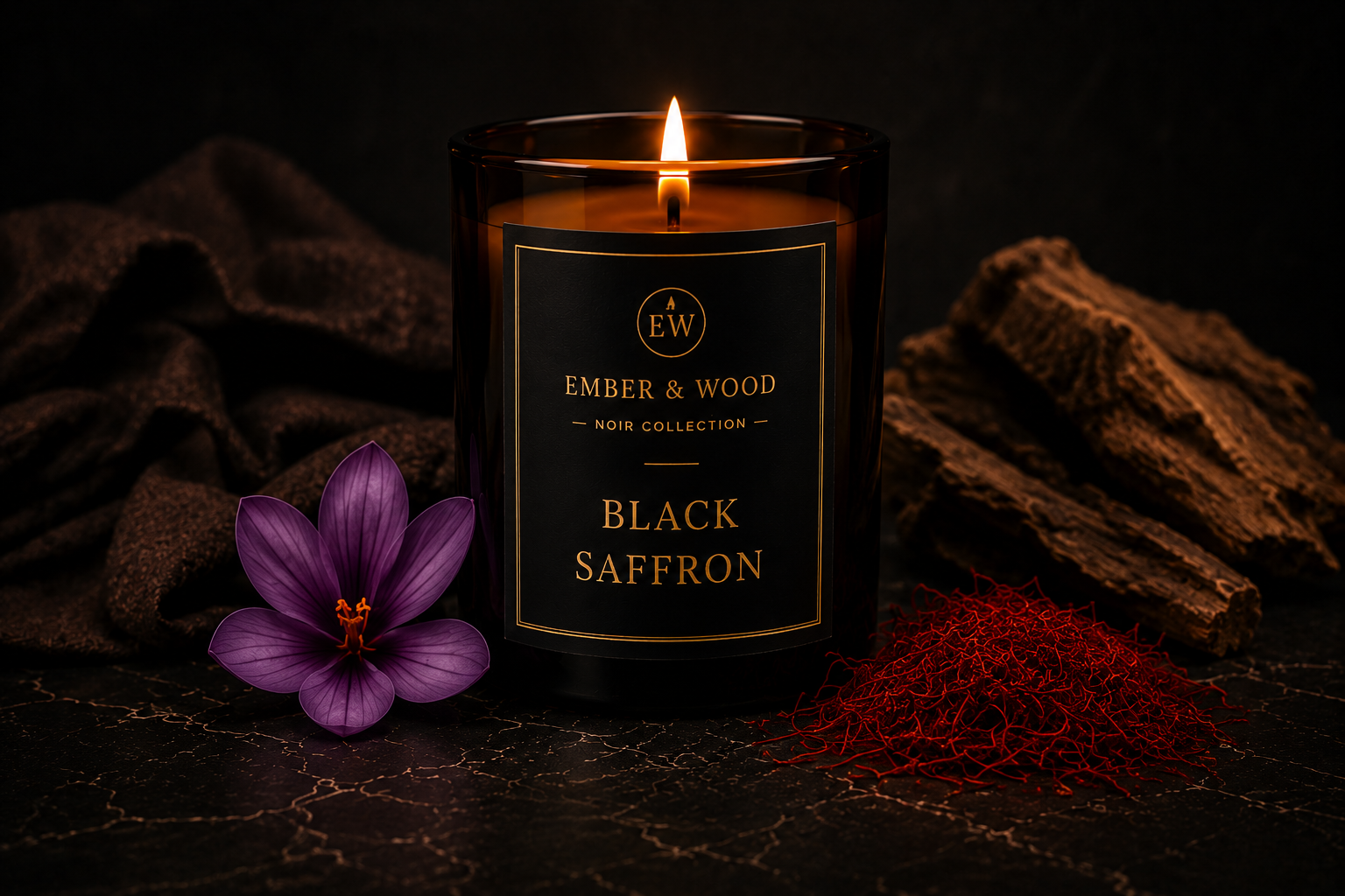 EMBER & WOOD BLACK SAFFRON žvakė
